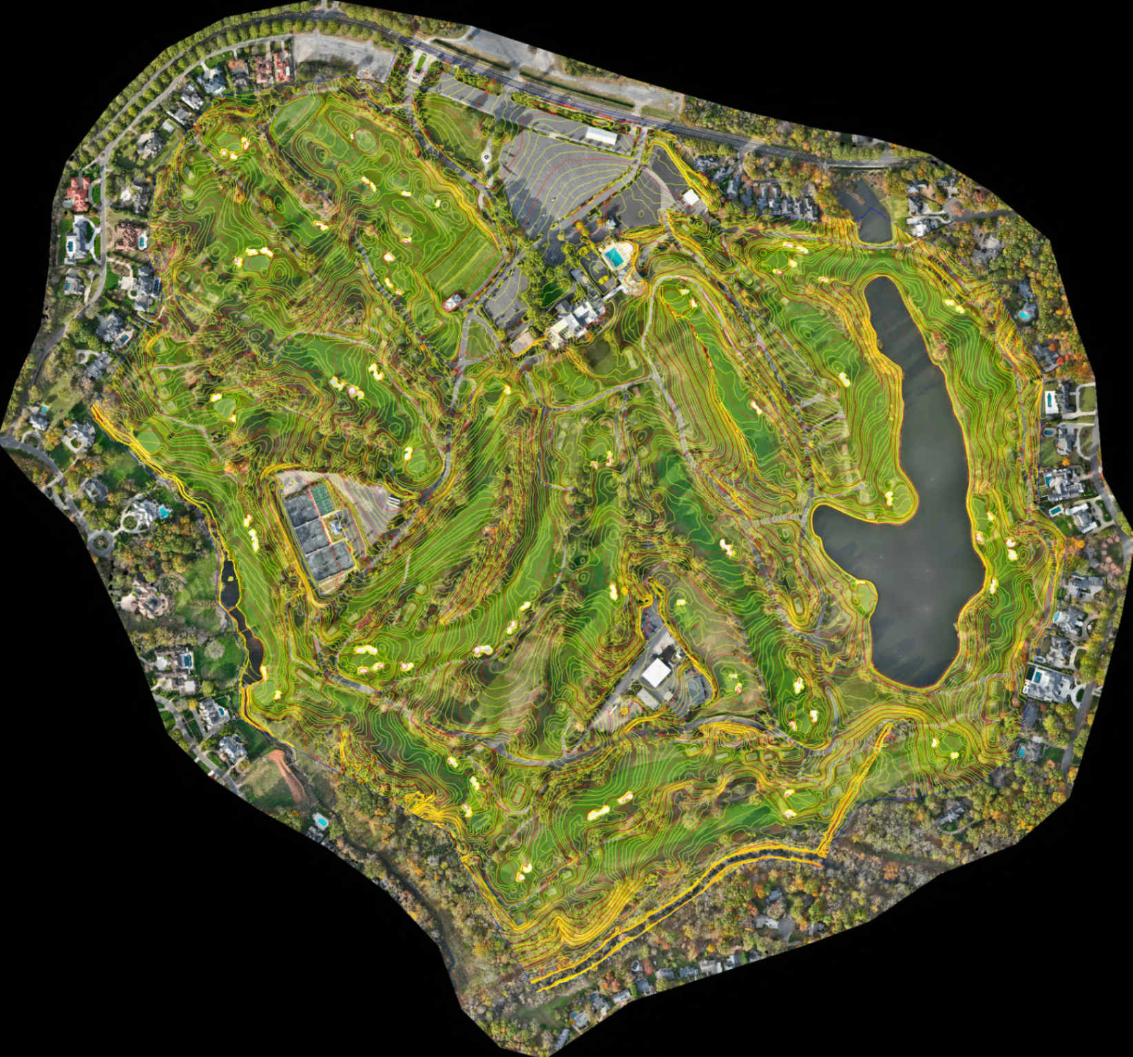 Golf course aerial with LiDAR contours