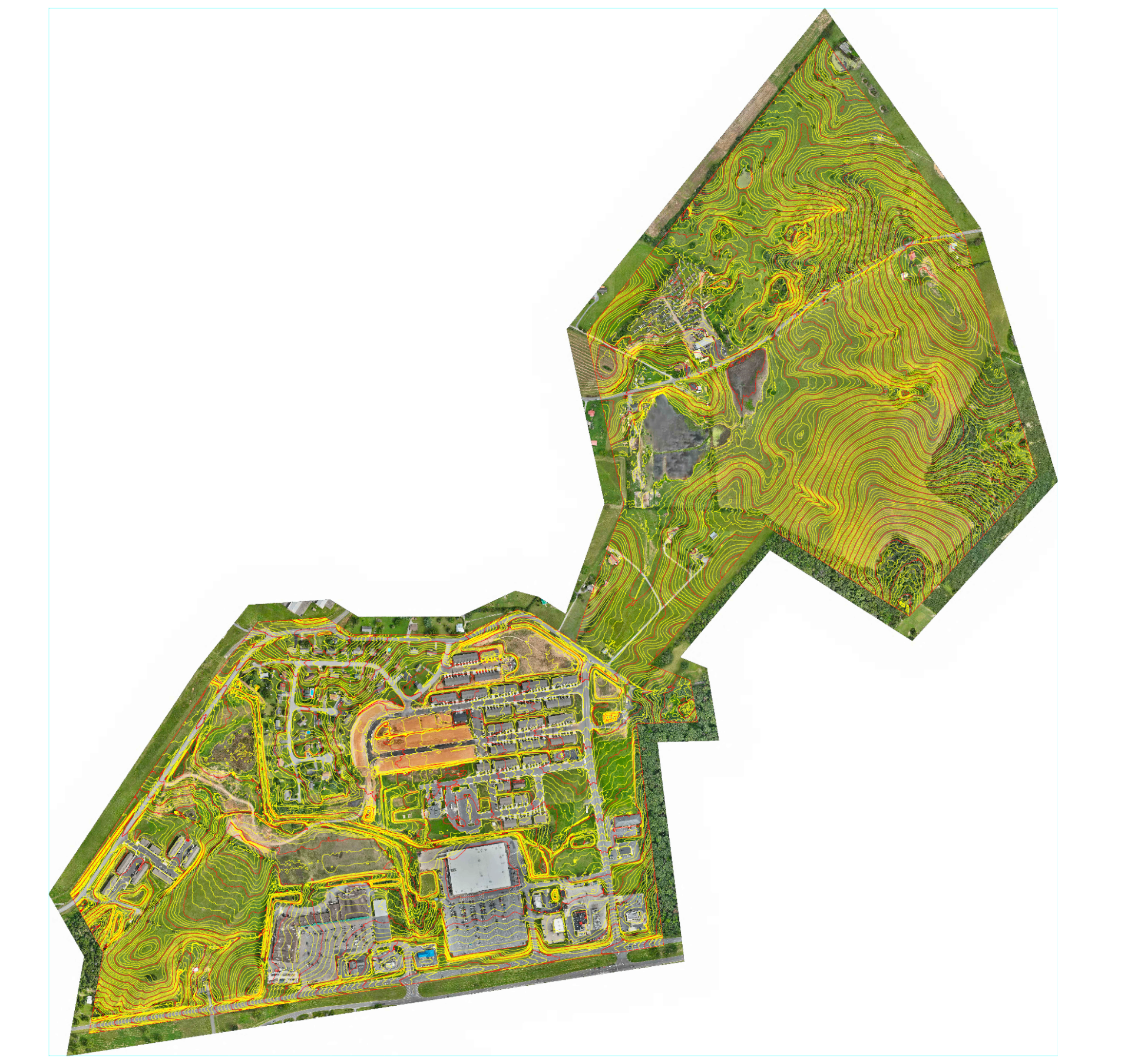 Mixed-use site aerial with LiDAR contours