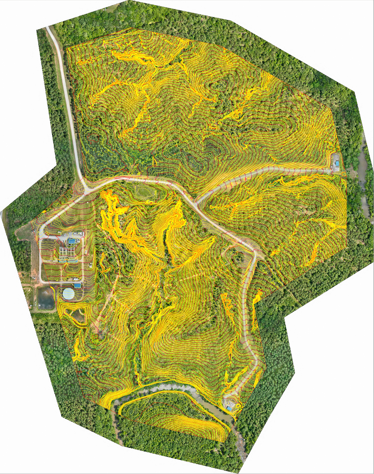 Wooded site aerial with LiDAR contours