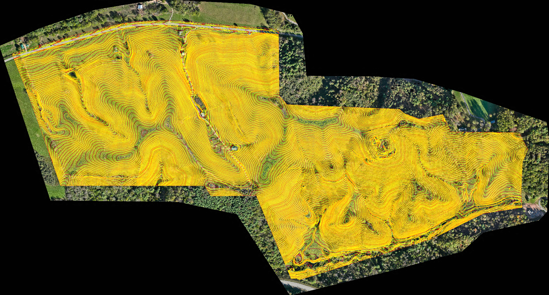 Heavily wooded terrain with LiDAR contours